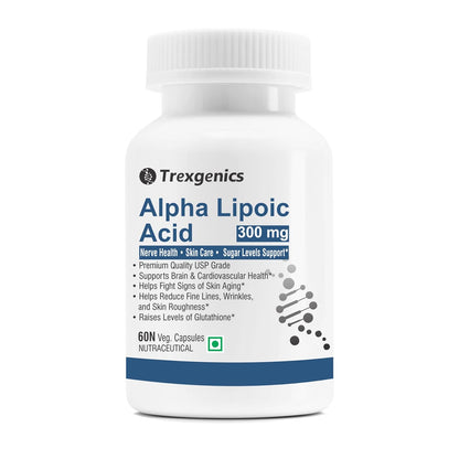 Trexgenics ALPHA LIPOIC ACID 300 mg Glucose metabolism, Liver, Skin, Brain, Nervous System Health Support VEGAN & NON-GMO (60 VCaps) (Pack of 1)