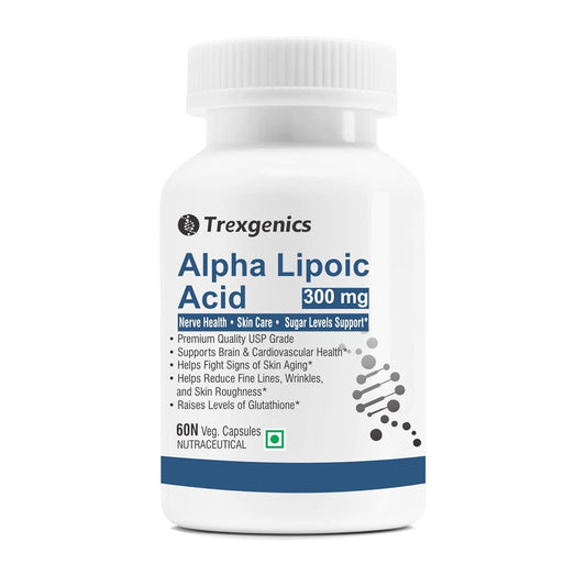 Trexgenics ALPHA LIPOIC ACID 300 mg Glucose metabolism, Liver, Skin, Brain, Nervous System Health Support VEGAN & NON-GMO (60 VCaps) (Pack of 1)