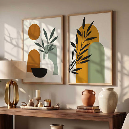 Home Decor Boho Painting Decorative Wall Art | Aesthetic poster With Frame For Living Room Bed Room Hotel Wall Decor Digital Reprint Set of 2 (13X17 inch)