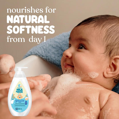 Johnson's Baby Nourishing Milk & Rice Wash & Shampoo 500ml | 2-in-1 Baby Cleanser | No More Tears | Milk Protein & Rice Extracts | Hypoallergenic | pH Balanced | Paraben, Dye, Sulphate & Phthalate Free | For Newborns & Sensitive Skin
