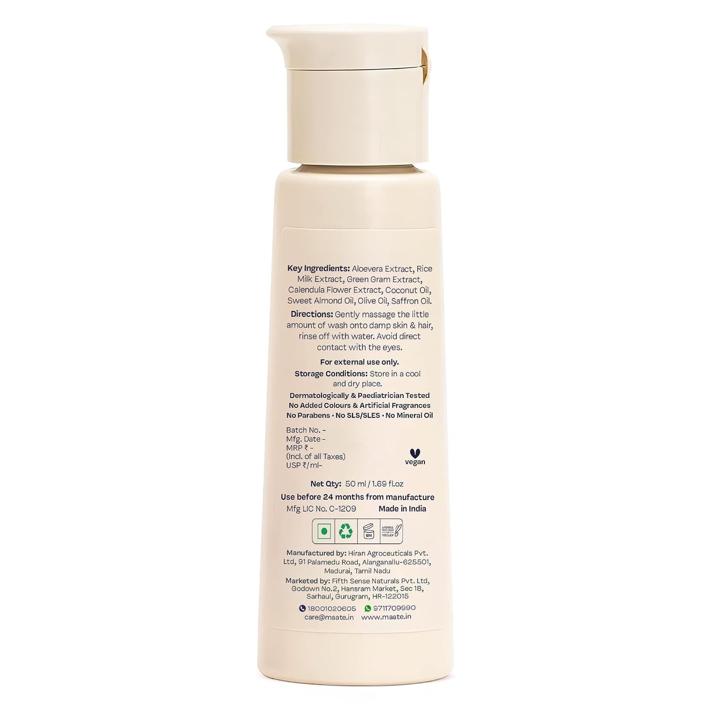 Maate Baby Head to Toe Wash 400 ml | Baby Hair & Body Wash for Bath | Aloe Vera, Almond Oil, Rice Milk & Calendula | Gentle, Soap & Tear Free, pH Balanced Cleanser | For Newborns, Infants & Babies 0m+