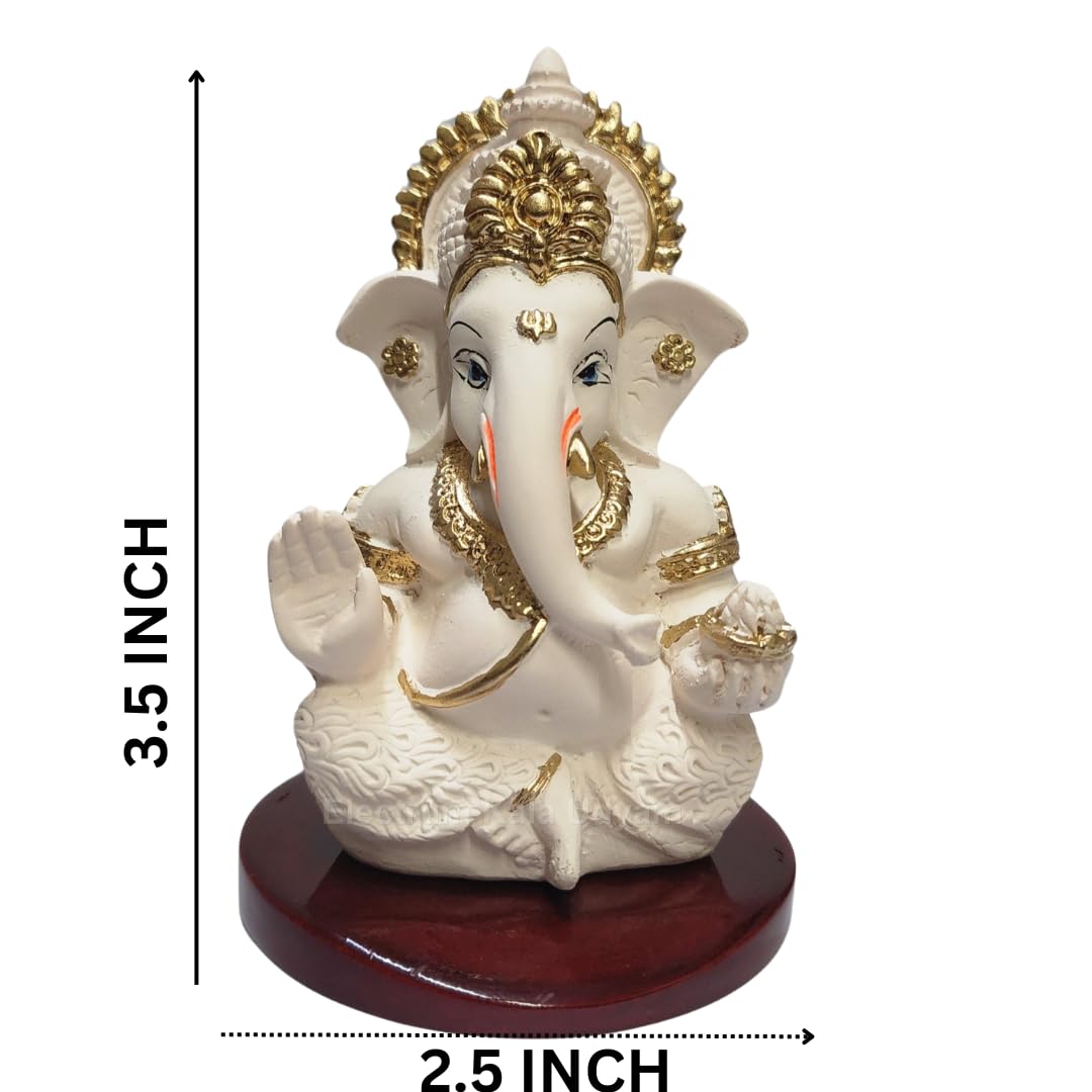 Resin Ganesha/Ganpati with Base - Perfect for Car Dashboard, Office Desk, Shelves, and Home Decor - Ideal Housewarming Gift! (Mukutpeachivorymdf 3.5)