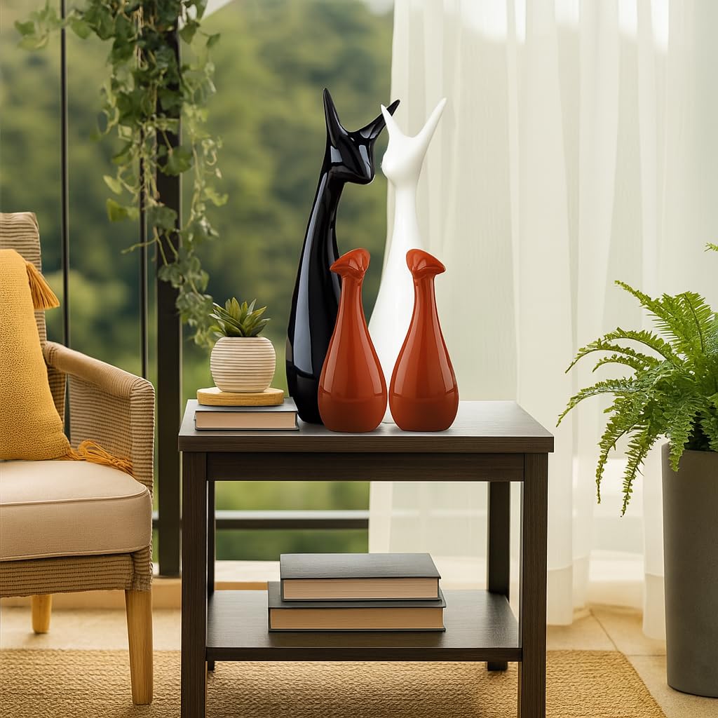 Home Decor Lucky Deer Family Statue Piano Finish Ceramic Figures - (Set of 4, Brown, Black, White)