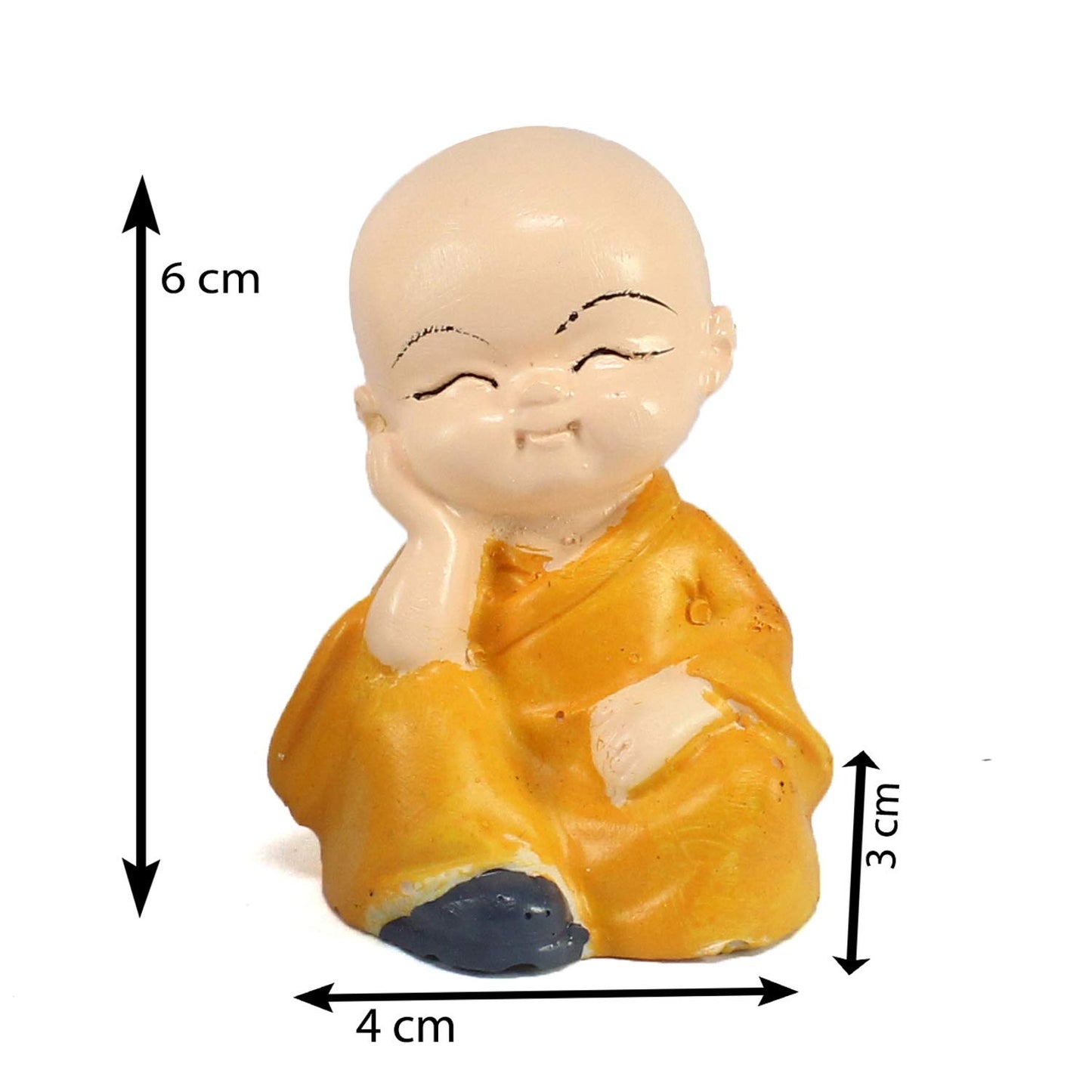 eCraftIndia Think No Evil, Speak No Evil, Hear No Evil, See No Evil Set of 4 Baby Monk Buddha Statue with Hat Decorative Showpiece for Home Office Decor & Gift