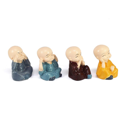 eCraftIndia Resin Set of 4 Little Monk Buddha Statue Think No Evil Speak No Evil Hear No Evil See No Evil Showpiece for Home Decor Living Room Office| Diwali Housewarming Buddha Purnima Birthday Gifts