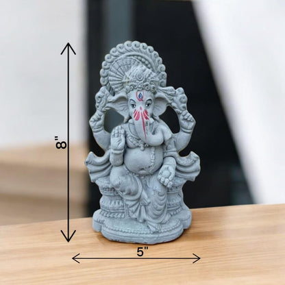 SAUDEEP INDIA 8 Inch Mitti Ganesh Idol | Eco-Friendly Handcrafted Mud/Clay Ganesh Murti | Ganpati Figurine for Ganesh Chaturthi Visarjan | Biodegradable Mukut Ganesha Statue(Export Quality)