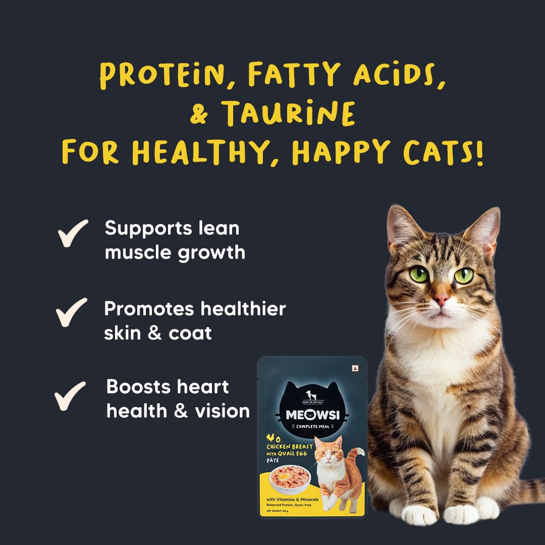 Meowsi by HUFT Chicken Breast with Quail Egg Pate Cat Wet Food - 80 gm | Smooth, Nutritious & Easy-to-Digest Meal for Persian & All Breeds | Rich in Protein for Growth & Wellness