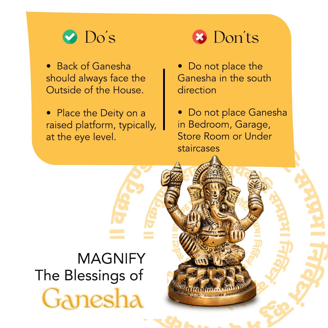 100% Pure Brass Ganesha Idol (Size: 8.4 cm) | Pital Ganesh Murti for Pooja Room, Home Decor, Office Desk and Car Dashboard | Vinayagar Statue for Diwali Puja