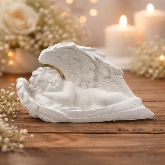 CraftVatika White Sleeping Angel Cherub Figurine Set – Elegant Home Decor Showpiece for Living Room, Bedroom & Office Premium Decorative Statue for Anniversary, Housewarming, Birthday