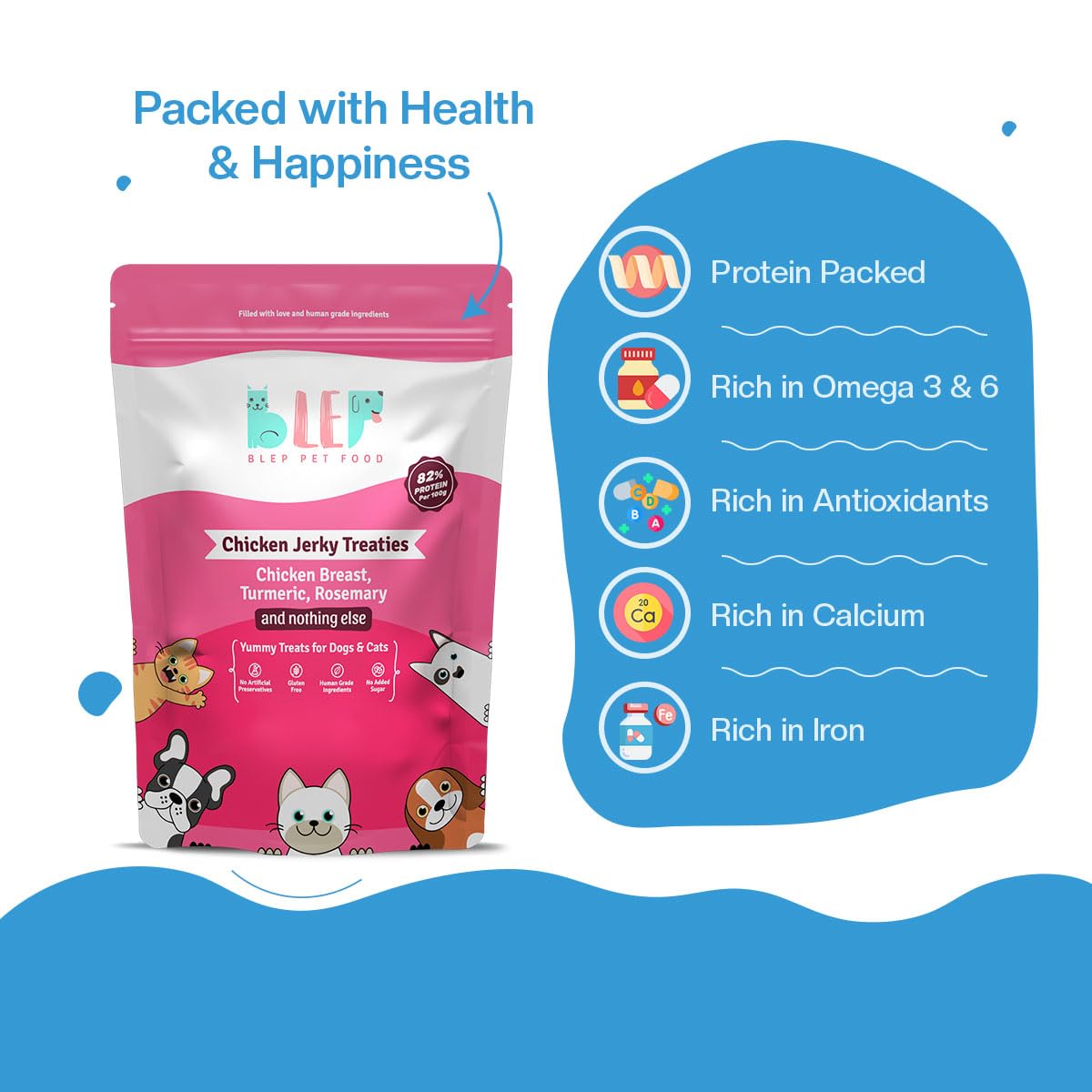 BLEP Chicken Jerky Treats Natural & Healthy Jerky Treat for Dogs & Cats, Dehydrated Chicken Breast, High Protein, HumanGrade, Best & Tasty Food for Fussy Dogs, Omega 3 & 6 Rich, 70g