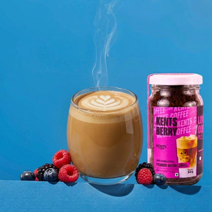 Kents Coffee Berry Delight Cappuccino – Berry Flavor | Plant-Based Instant Coffee | Rich & Creamy | Hot, Iced & Dessert Drinks | 50gm Unbreakable Glass Jar | Hot & Cold Coffee | No Added Sugar, No Artificial Flavours