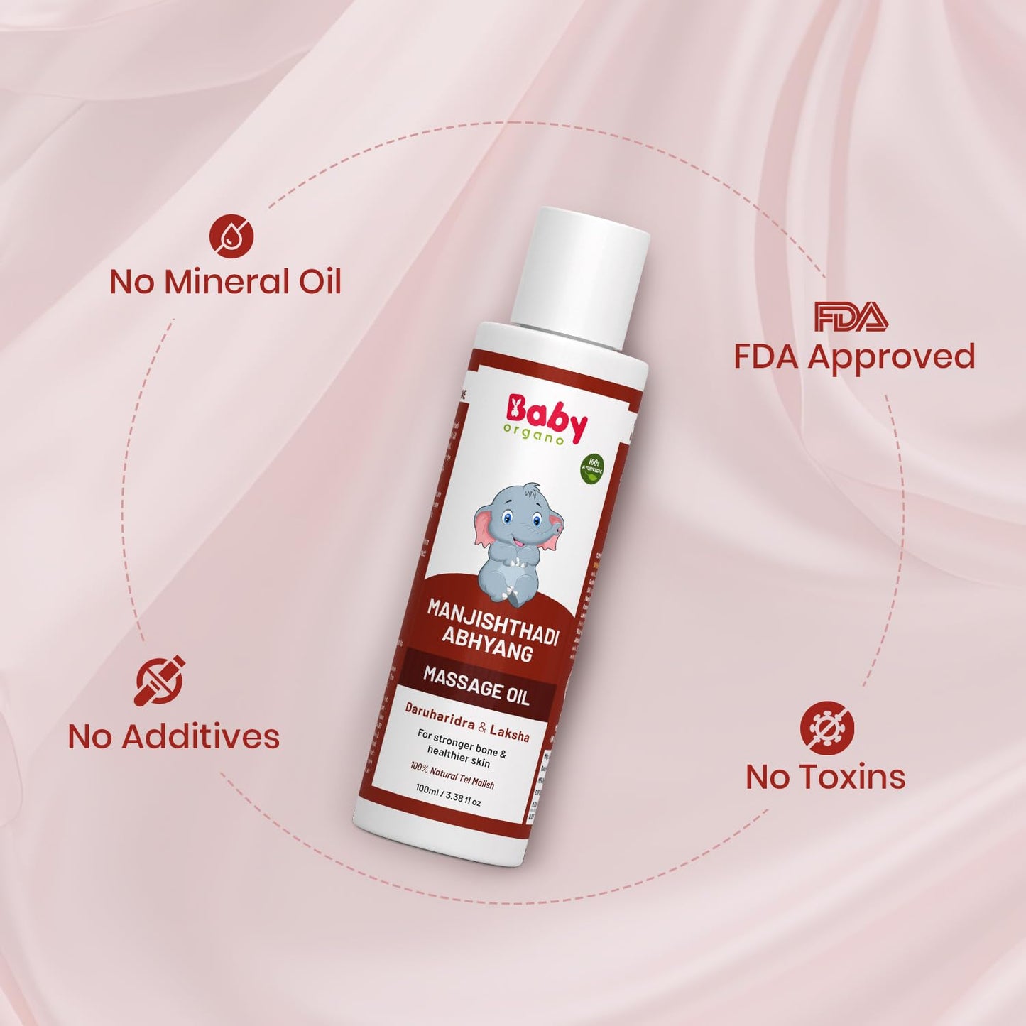 BabyOrgano® Manjishthadi Abhyang Baby Massage Oil for Newborns (0-2 Yrs) – Strengthens Bones & Muscles, Made with Manjistha & Daruhaldi, Toxin & Mineral Oil Free Made with Sastrokta Vidhi - 100ml