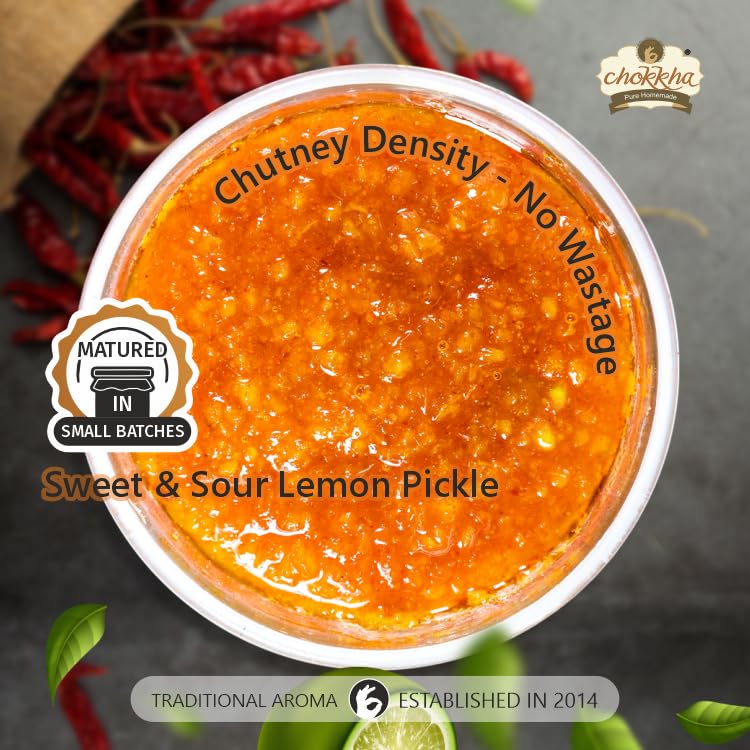 Chokkha Distinctly Different and Delicious Sweet & Sour Lemon Chutney | All in 1 Flavor - Sweet, Sour, Tangy, Spicy | Made with Juiciest Lemons | Traditional Family Recipe | Good for Traveling | No Vinegar, Colors or Additives | 100% Oil-Free | 400 Gm