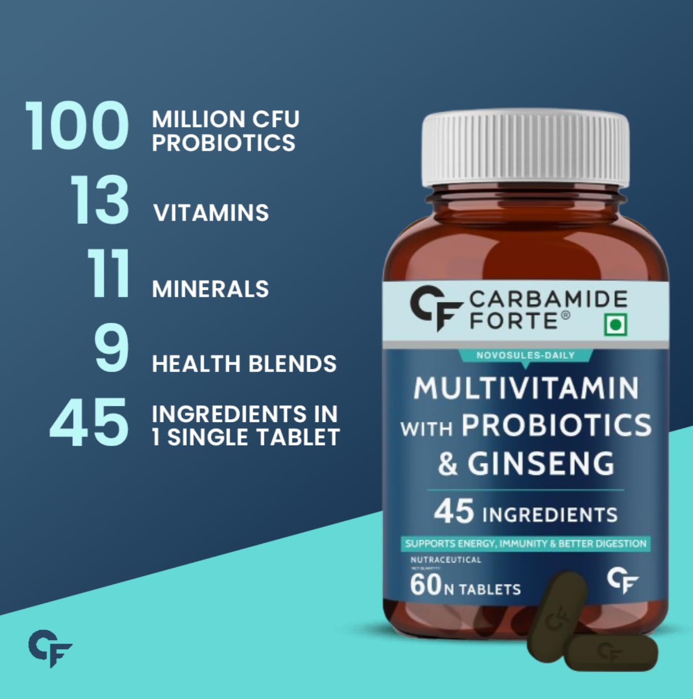 Carbamide Forte Multivitamin Tablet for Men Gym | Multi vitamin Tablet for Men | Multi Vitamin for Mens for Daily Immunity & Energy Support | 60 Tablets