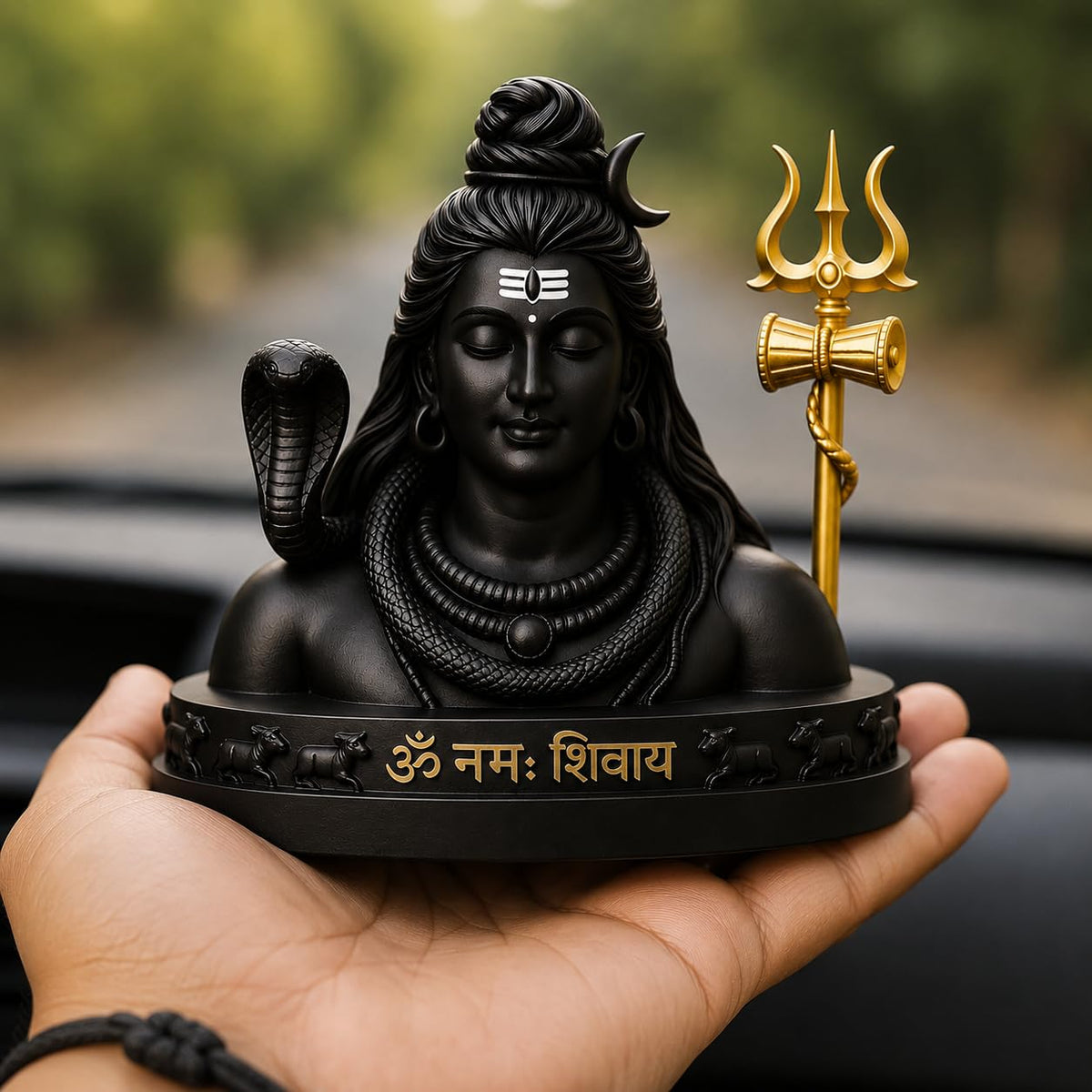 B.R STORE Lord Shiva Idol with Golden Trishul Bust, Black