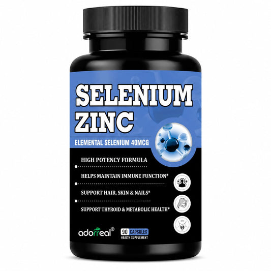 Adorreal Selenium + Zinc Capsules | Elemental Selenium 40mcg + Elemental Zinc 13.2mg | Supports Immunity, Hair, Skin & Nails | Vegetarian Health Supplement | 90 Veg Capsules*