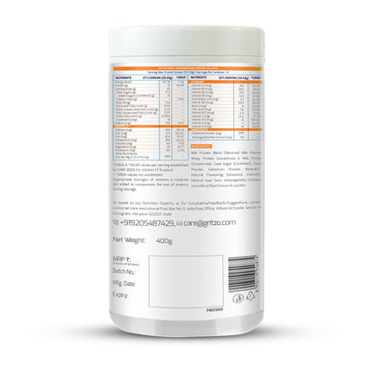 Gritzo SuperMilk Height+ (7-12y Boys), 10g Protein Powder (Double Chocolate, 400g) | Zero Refined Sugar, 21 Vitamins & Minerals