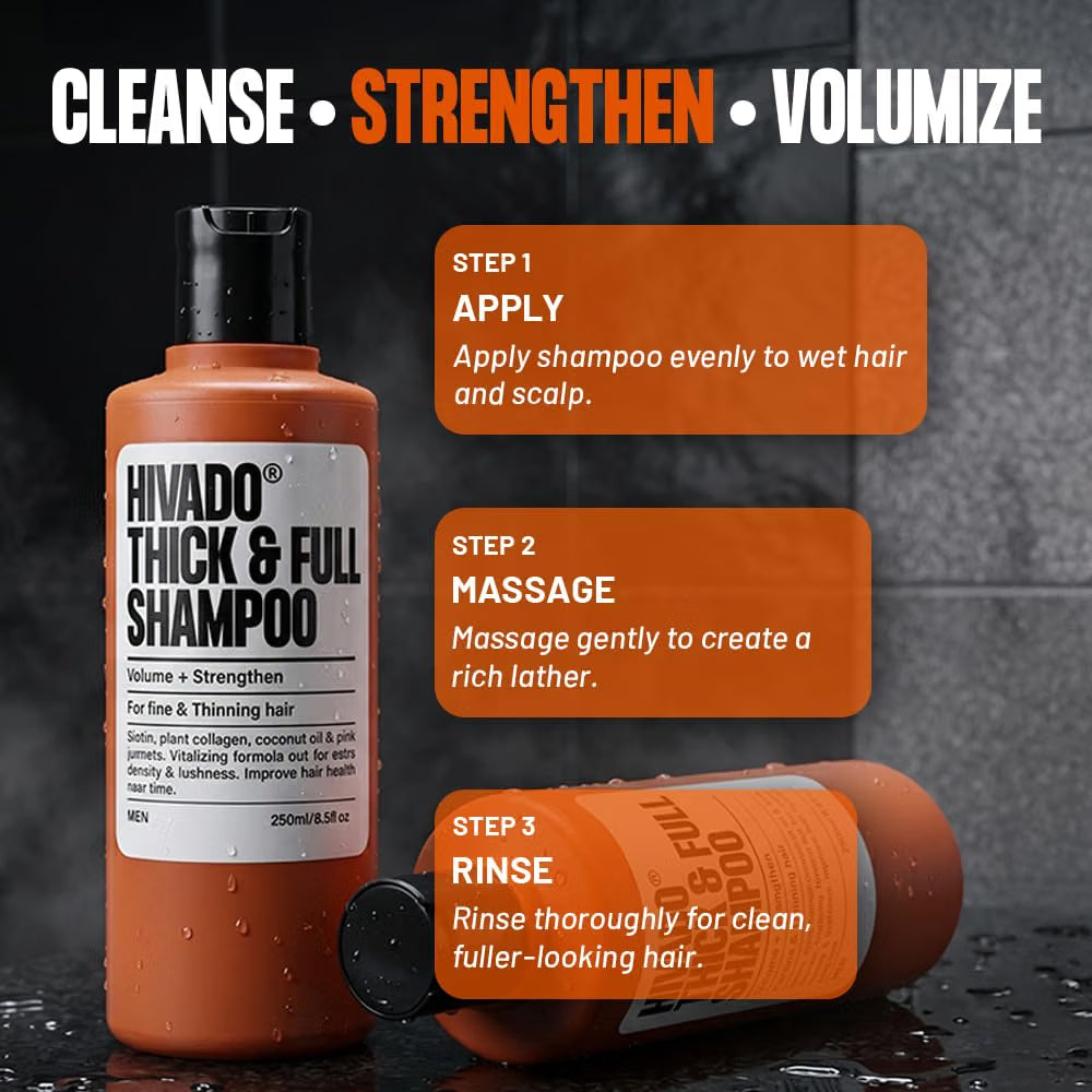 HIVADO Thick & Full Shampoo for Men 250ml | Biotin & Plant Collagen | Hair Thickening Formula | For Thin & Fine Hair