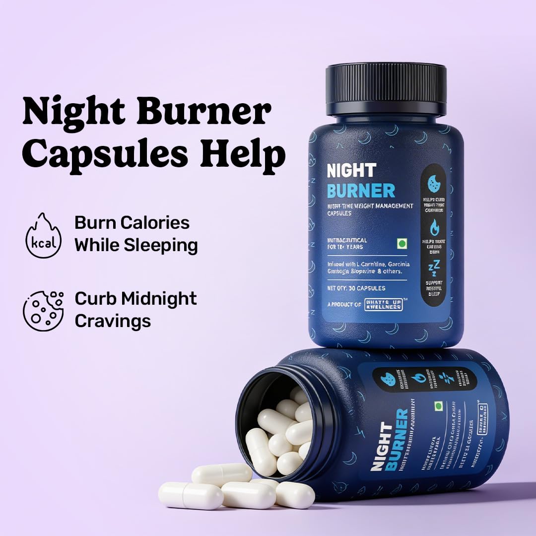 What’s Up Wellness Night Burner Capsules | Burn Fat During Sleep| GLP1 for Weight Loss, Boosts Metabolism and Curb Night Cravings | L-Carnitine & Berberine Supplement| Weight Loss for Women and Men | 30 Capsules