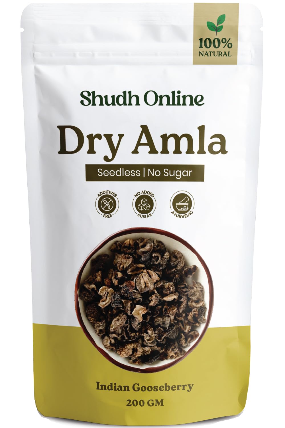 Shudh Online Dry Amla for Eating, Dried Amla Candy without Sugar for Hair (200 grams) (Saboot, No salt) Gooseberry Fruit Pieces, Pachan Amala, Pachak Awala, Sukha Awla, Amloki