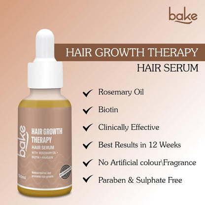 BAKE 95% Pure Rosemary Oil Hair Serum for Hairfall Control with Anagain & Biotin | Scalp Serum For Hair Growth & Dry, Frizzy Hair | For Women & Men | 50ml