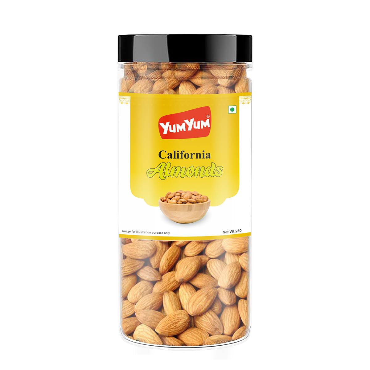 YUM YUM Pure California Almonds/Badam Whole, 250g, Real Nuts, High in Fiber, Badam Giri, Rich in Protein, Magnesium, Phosphorus and Dietary Fibre, Nuts & Dry Fruits