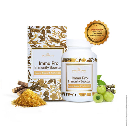 Swarnakayu 24k Gold Bhasma Immunity Booster, India's Exclusive Ayurvedic Wellness Product, Helps Boost Body's Natural Defence Mechanisms, Stamina, Strength, 100% Ayurvedic Ingredients - 30 tablets