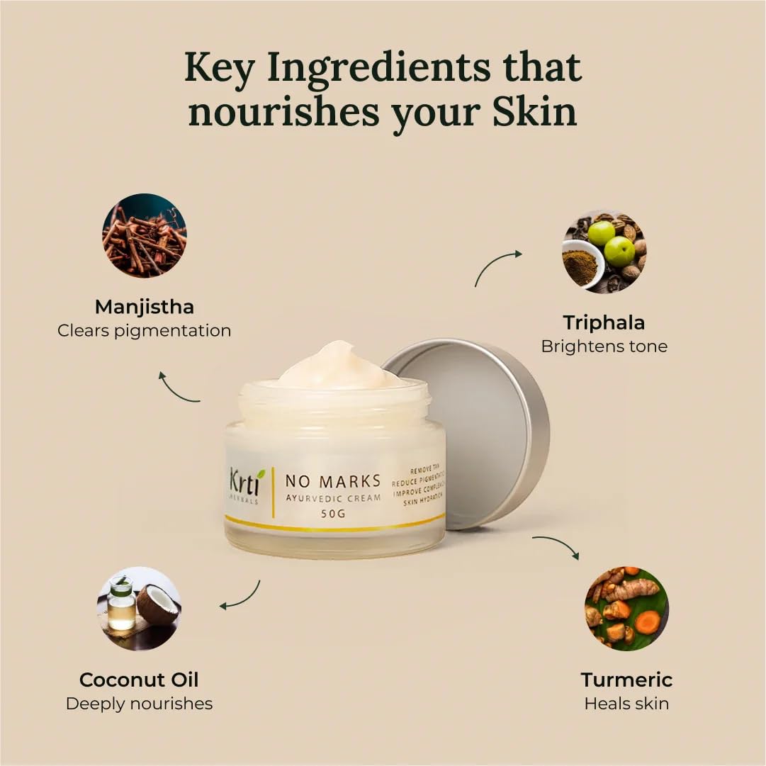 Ayurvedic Pigmentation No Marks Cream for Women – 50 g | Reduces Dark Spots, Blemishes, Removes Tan, Improves Skin Complexion & Hydrates | with Triphala, Turmeric & Manjishta