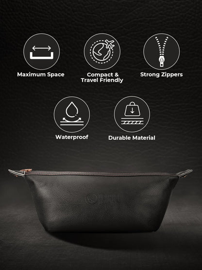 Beardo Travel Pouch for Accessories|Stylish Toiletry Organizer Kit for Men & Women||Vegan Leather Waterproof Cosmetic Bag for Travel Essentials, 22 x 15.4 x 15.4 Centimeters, Black