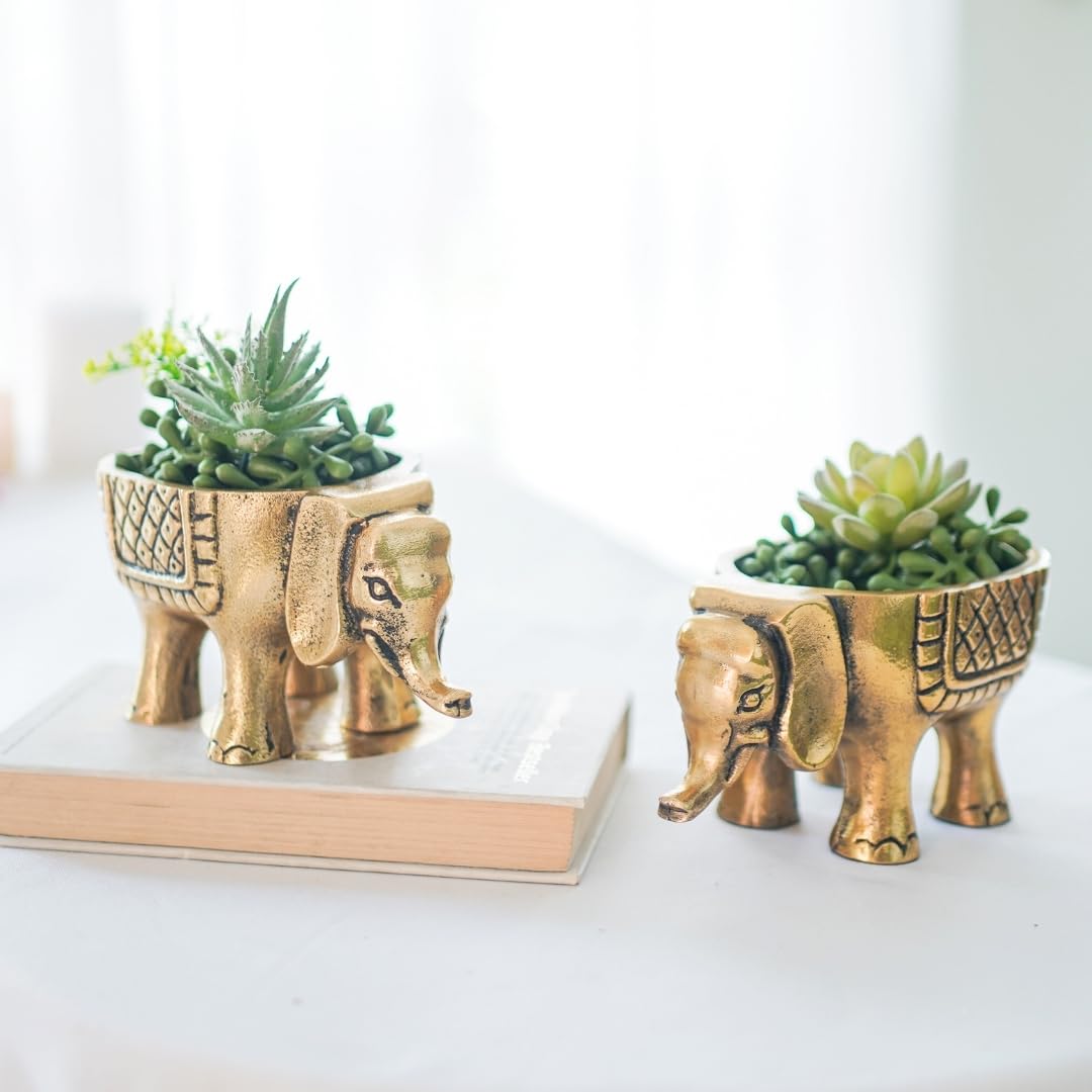 BEHOMA Metal Elephant for Good Luck, Golden - Set of 2
