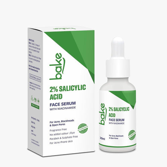 BAKE 2% Salicylic Acid Face Serum for Active Acne, Blackheads & Whiteheads with Niacinamide | Fades Acne Marks, Controls Sebum Production | For Women & Men | 30ml