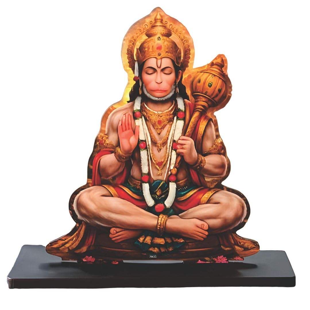 Wooden Bajrangbali Spiritual Tabletop Showpiece for Home, Office Desk, Temple, Living Room Decor, Religious Gift Item (5.6 x 6 Inch)