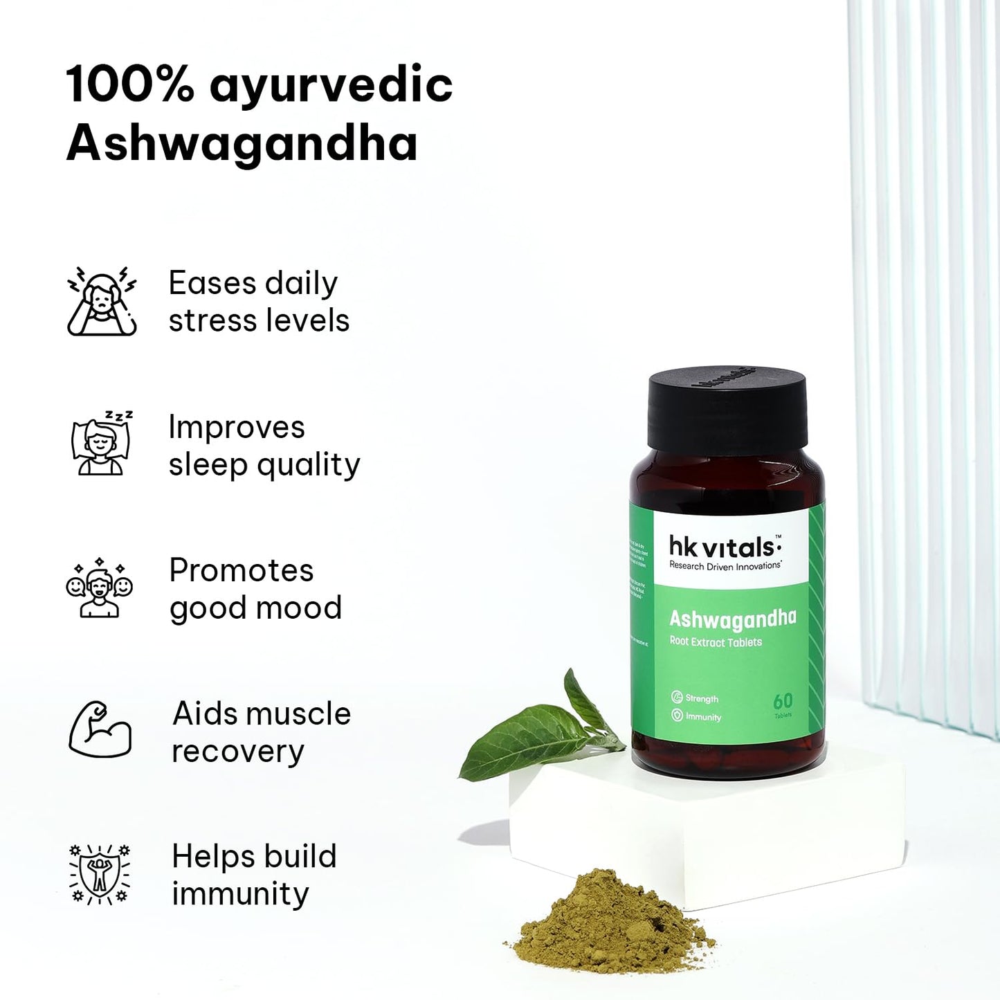 HealthKart hk vitals Ashwagandha Extract 500mg (60 Tablets) | Improves Muscles Strength | Energy and Immunity Booster
