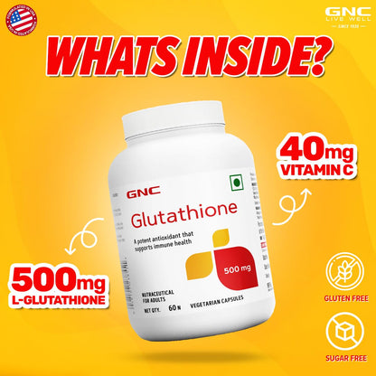 Zephivo GNC Glutathione 500mg With Vitamin C For Clear & Radiant Skin | 60 Veg Capsules | Reduces Dark Spots & Melanin Pigmentation | Boosts Immunity | Fights Pollution & UV Damage | For Men & Women| Formulated In USA
