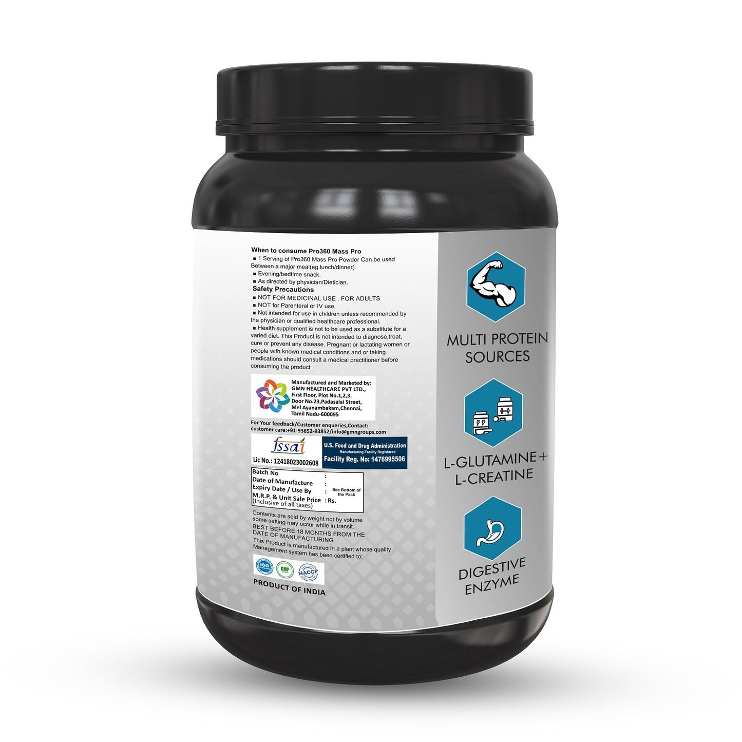 PRO360 Mass Pro (fka Mass Gainer) Protein Powder - Lean Mass Formula with Digestive Enzymes, 34.5g Protein per 2 Servings a day, Chocolate Flavor, 1kg