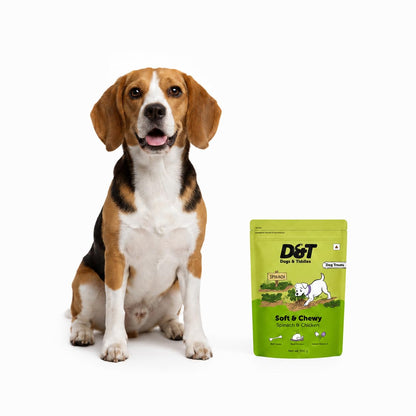 Dogs & Tiddles Spinach & Real Chicken Dog Treats for Puppies & Adult Dogs, 100g | Soft & Chewy Puppy Treats | Easily Digestible and Healthy| Tasty Training Treats and Dog Snacks
