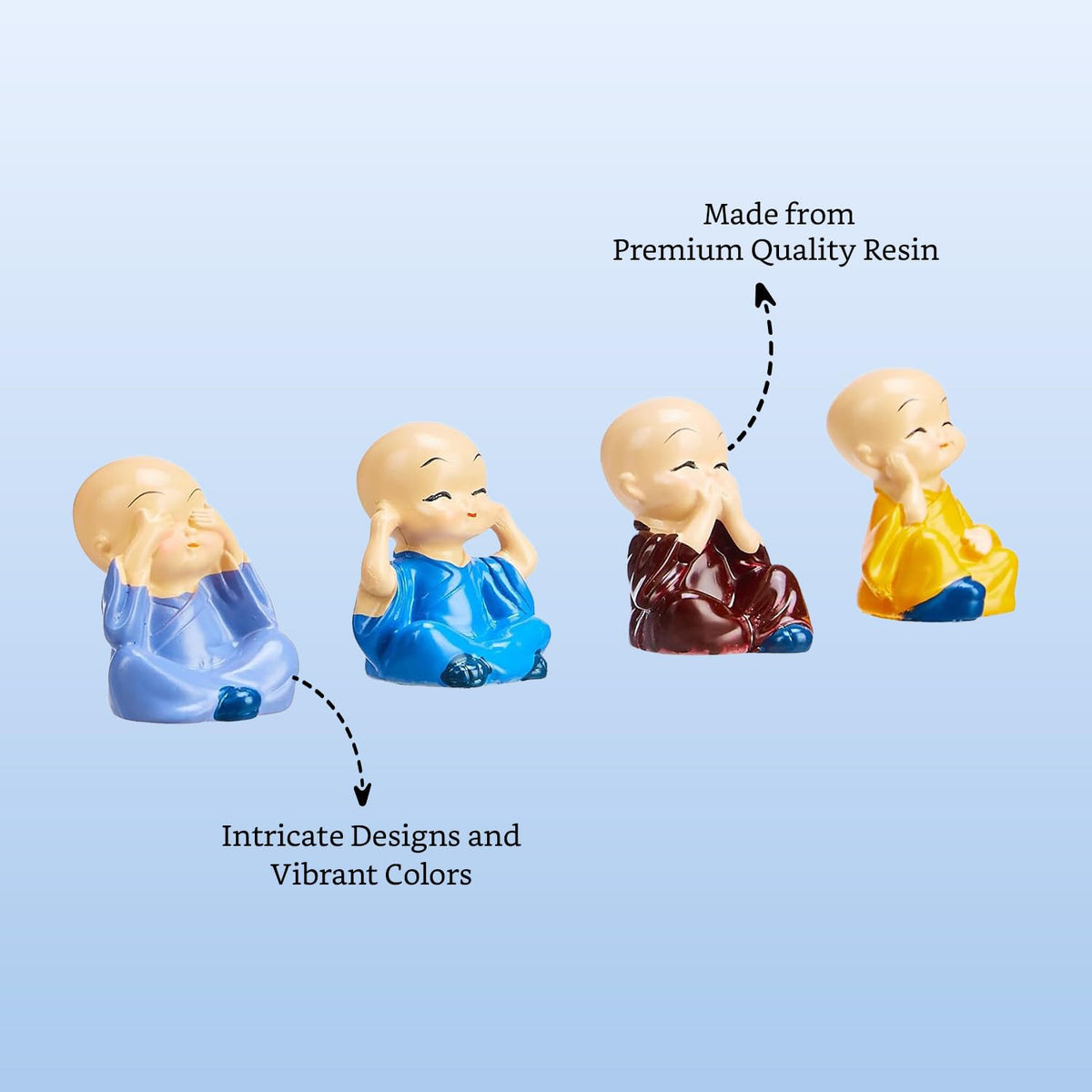 Little Cute Meditating Baby Monk for Decoration (Pack of 4, Multi-Coloured)