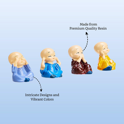 Little Cute Meditating Baby Monk for Decoration (Pack of 4, Multi-Coloured)