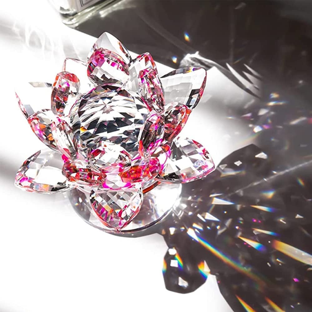 Crystal Lotus Flower fengshui Good Luck Items (8 x 8 x 6.6 cm, Pink)