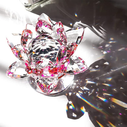 Crystal Lotus Flower fengshui Good Luck Items (8 x 8 x 6.6 cm, Pink)