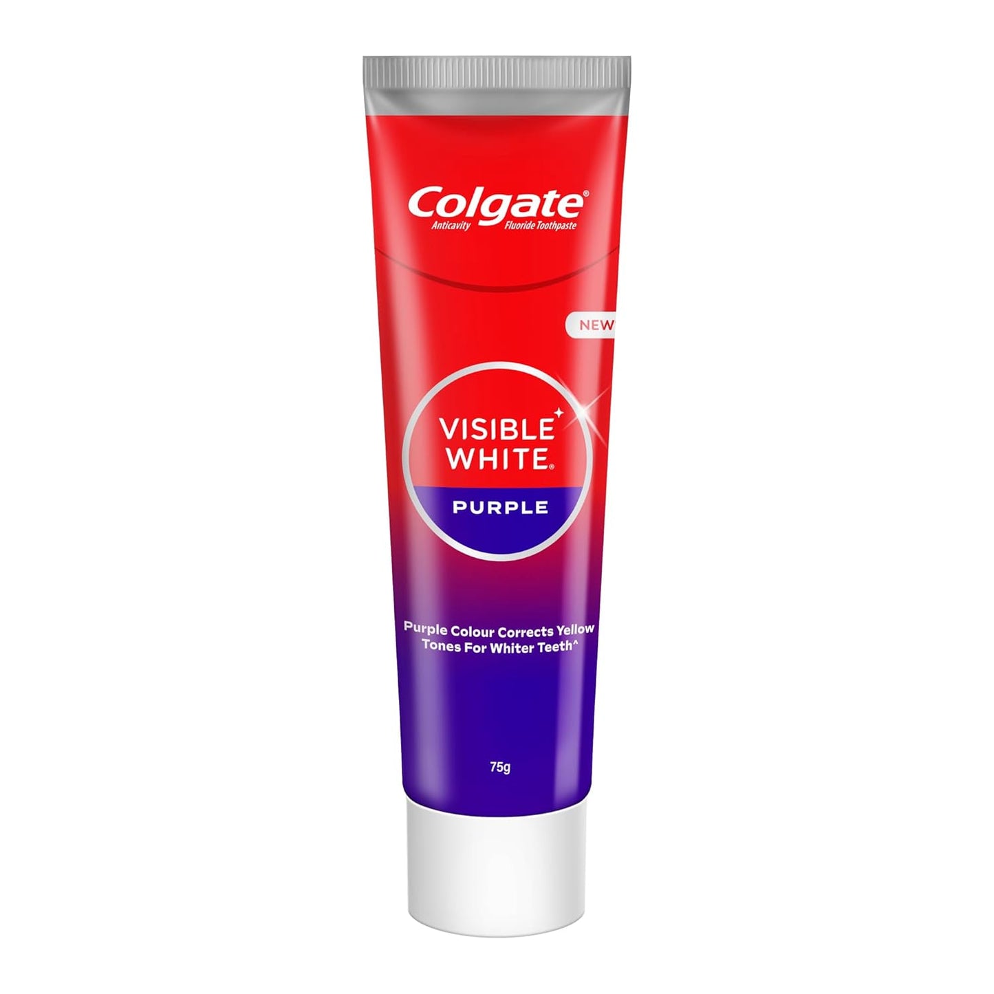 Colgate Visible White Purple Toothpaste for Teeth Whitening, Colgate Toothpaste with Fluoride, Tooth Paste Helps Remove Surface Stains, Whitens Yellow Teeth, Enamel-Safe for Daily Use Paste (75g)