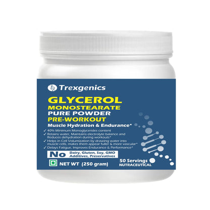 Trexgenics GLYCEROL MONOSTEARATE GMS Pure & Premium Powder Pre-Workout, > 40% Monoglycerides content 50 servings (250 gram)