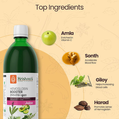 KRISHNA'S HERBAL & AYURVEDA Hemoglobin Booster Juice-1000 Ml|Helps To Improve Your Haemoglobin Count|Goodness Dev Daru, Kutki, Amla & 13 Other Super Herbs