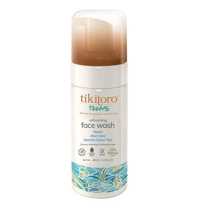 Tikitoro Teens Refreshing Face Wash 100% Vegan Neem, Aloe Vera, Matcha Green Tea Extract, Cleanses & Refreshes, No Parabens & Sulphates, All Skin Types (Age: 11+) (100ml x of 1)