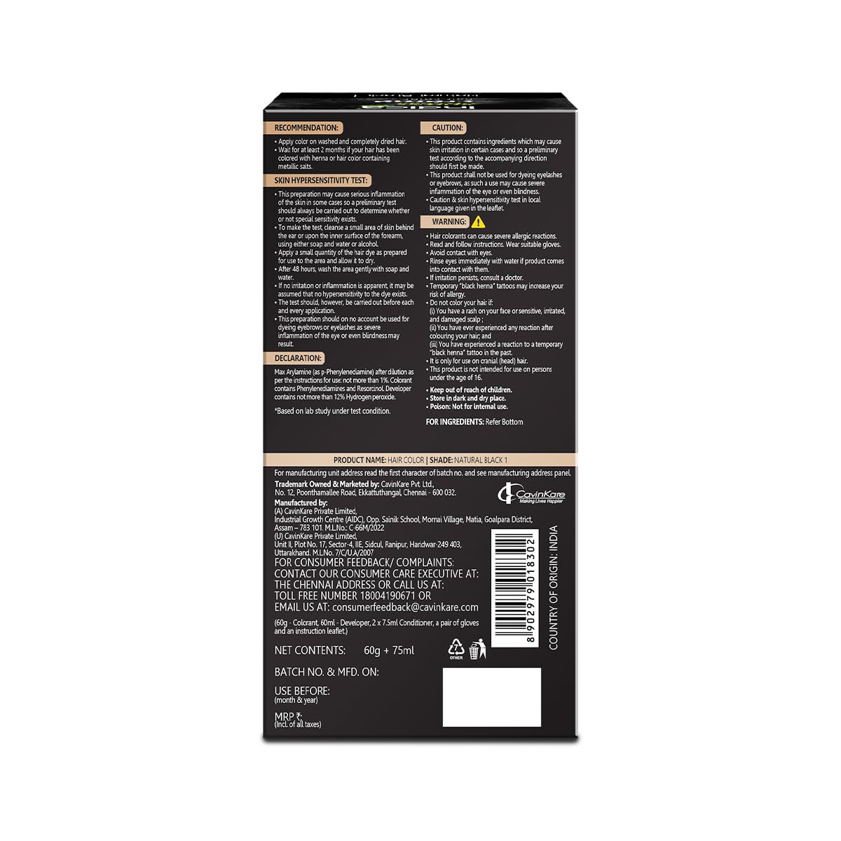 Indica Xpress Crème Hair Color Natural Black 1 | 60g+75ml | 10min Color | No Ammonia | Onion, Coconut & Argan Oil | 100% Grey Coverage | Lasts Up to 32 Washes