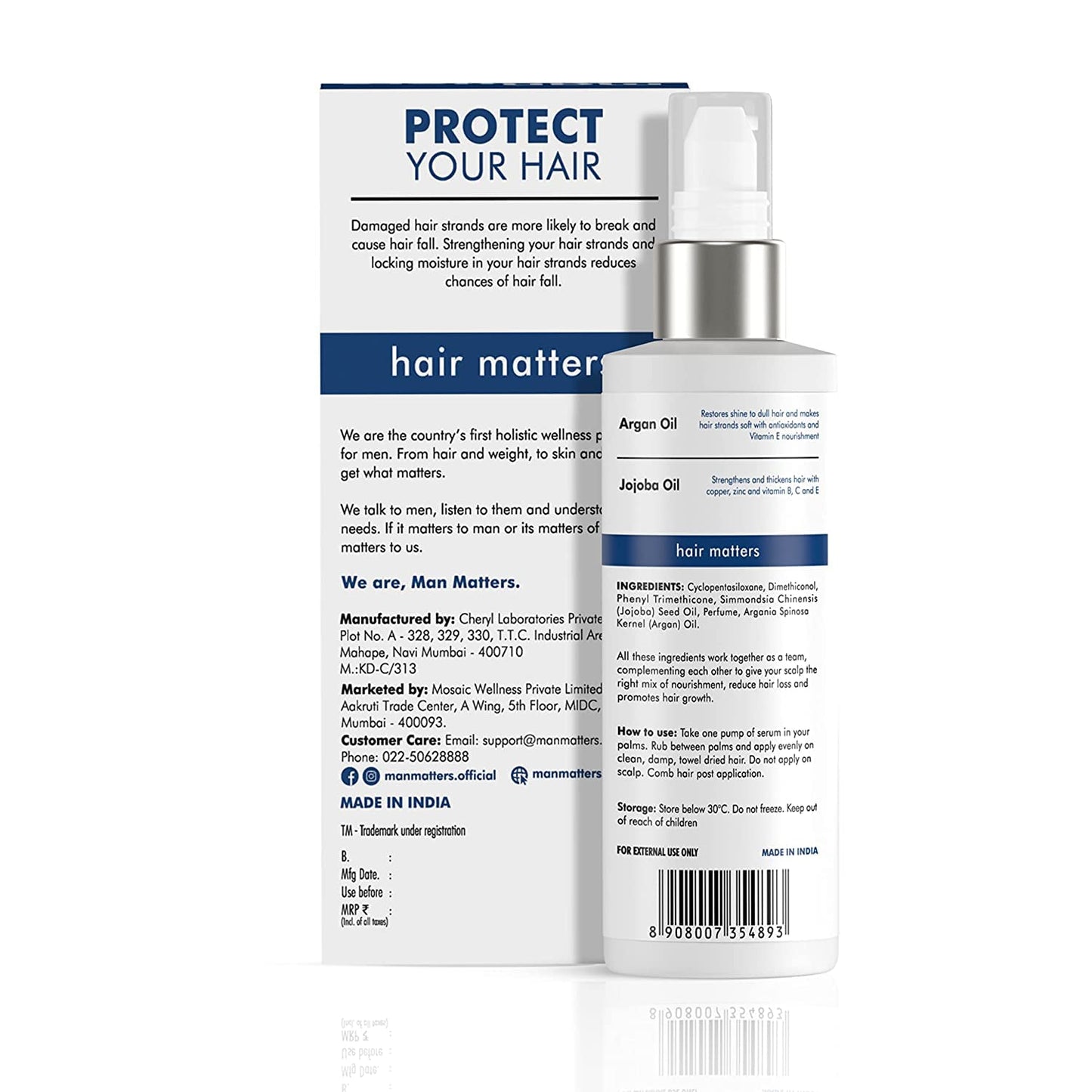 Man Matters Hair Serum for Men With Jojoba and Argan oil | For Silkier, Shinier, Smoother & Frizz Free Hair | Instant Shine & Smoothness | Non Sticky Hair Serum | 90ml
