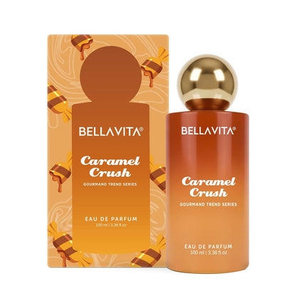 BELLAVITA Caramel Crush | Long Lasting EDP | 100ml | Perfume for Man | Perfume for Woman | Smells Like a Snack | Caramel, Vanilla, Honey, Coconut & Musk | Premium Unisex Gourmand Fragrance