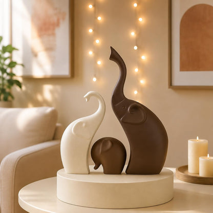 Home Décor Elephant Family Matte Finish Ceramic Figurines - (Set of 3, Matte Brown)