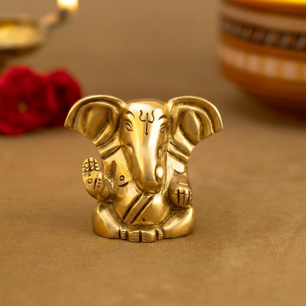 100% Pure Brass Ganesha Idol (Size: 4 cm) | Pital Ganesh Murti for Pooja Room, Home Decor, Office Desk and Car Dashboard | Vinayagar Statue for Diwali Puja