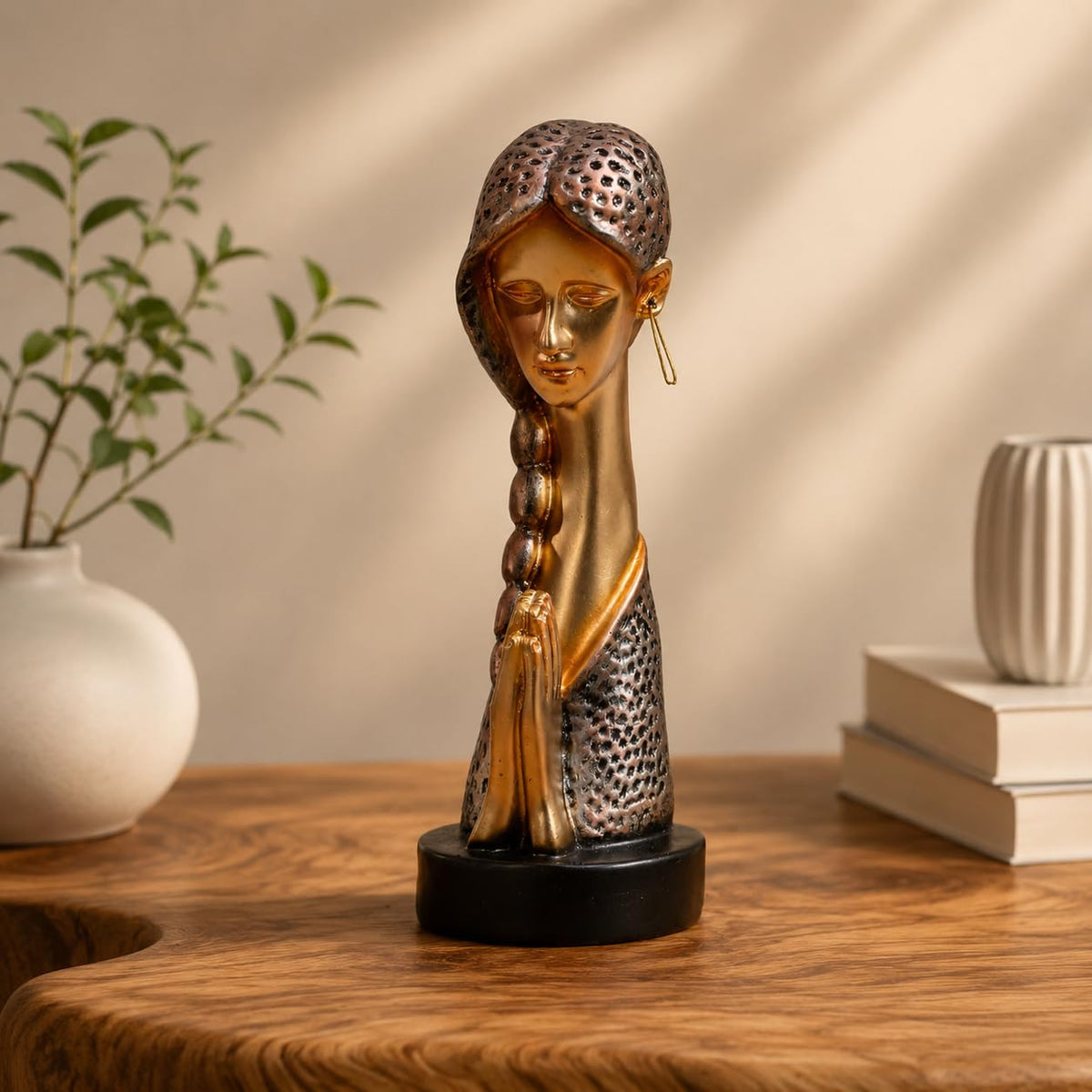 Graceful Resin Namaste Statue of a Girl |Elegant Spiritual Décor (Pack of 1, Golden & Silver)